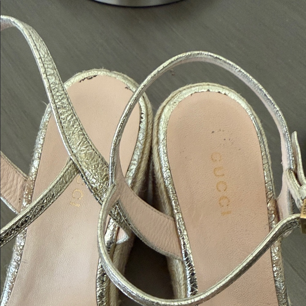 Gucci Women's Metallic Gold Wedge Sandals - Picture 3 of 4